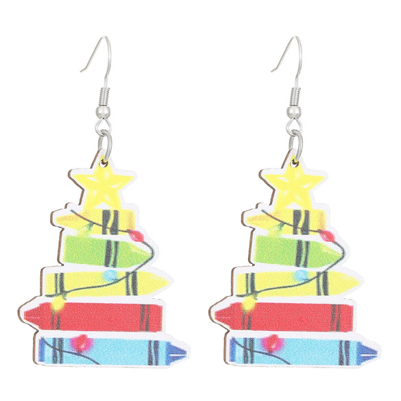 Ballet Dancing Cat Wood Earrings For Women 14K Gold Ear Needle Engraved Animal Zodiac Jewelry