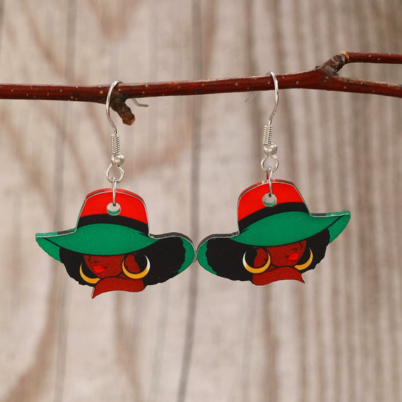 Ballet Dancing Cat Wood Earrings For Women 14K Gold Ear Needle Engraved Animal Zodiac Jewelry