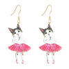Ballet Dancing Cat Wood Earrings For Women 14K Gold Ear Needle Engraved Animal Zodiac Jewelry