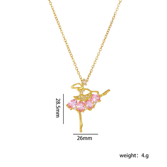 Ballet Girl Necklace Copper Titanium Steel With Cartoon Characters Mixed Gem Inlay Electroplating Ochain For Women Light Luxury Style