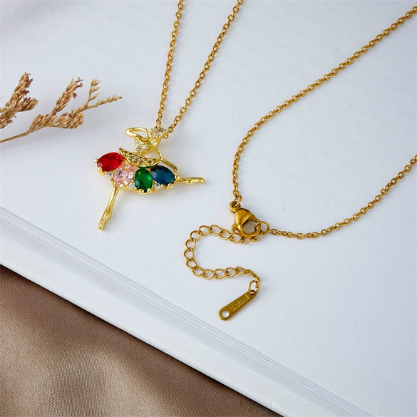 Ballet Girl Necklace Copper Titanium Steel With Cartoon Characters Mixed Gem Inlay Electroplating Ochain For Women Light Luxury Style