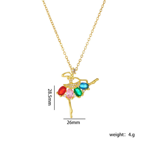Ballet Girl Necklace Copper Titanium Steel With Cartoon Characters Mixed Gem Inlay Electroplating Ochain For Women Light Luxury Style