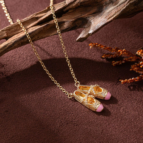 Ballet Shoe Necklace Mixed Gemstone Setting Copper Electroplated For Women