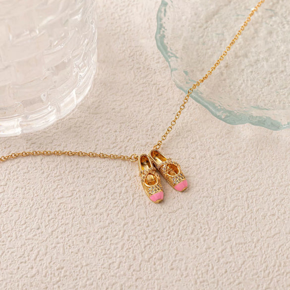 Ballet Shoe Necklace Mixed Gemstone Setting Copper Electroplated For Women
