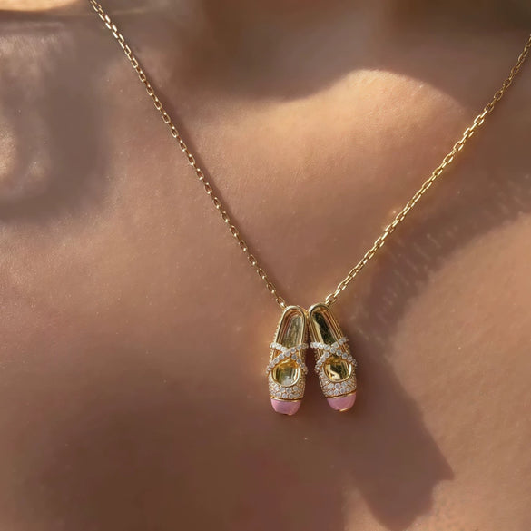 Ballet Shoe Necklace Mixed Gemstone Setting Copper Electroplated For Women