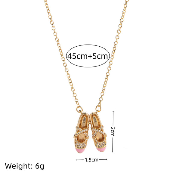 Ballet Shoe Necklace Mixed Gemstone Setting Copper Electroplated For Women