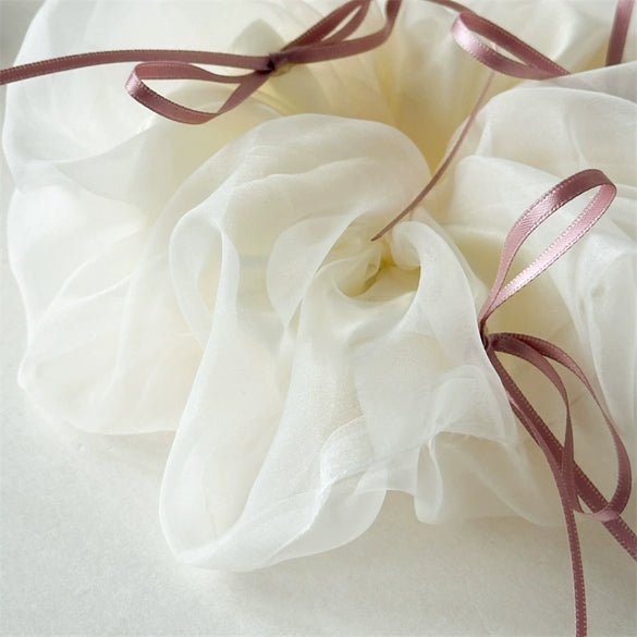 Ballet Style Mesh Ribbon Bow Hair Ring Handmade Fabric High Elasticity Women's Hair Accessories