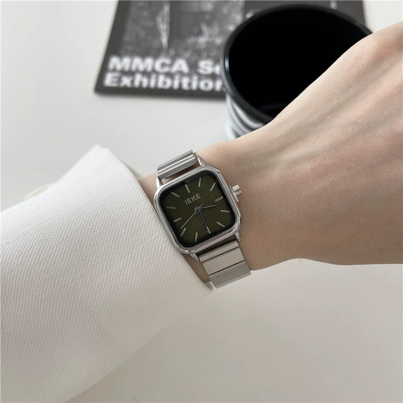 Bamboo Belt Square Dial Watch Alloy Case Ordinary Glass Mirror Retro Literary Leisure Women's Watch