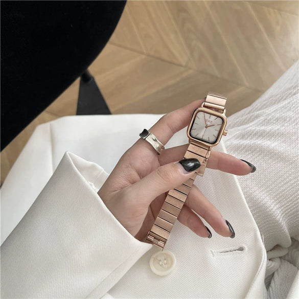 Bamboo Belt Square Dial Watch Alloy Case Ordinary Glass Mirror Retro Literary Leisure Women's Watch