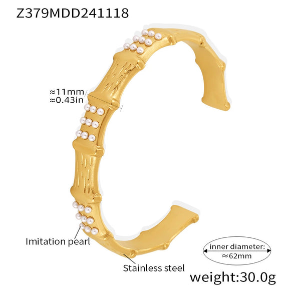 Bamboo Inlaid Bead Creative Temperament Bracelet Stainless Steel Shell Beads Geometric Electroplated