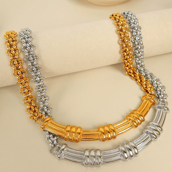 Bamboo Necklace And Bracelet Set 316L Stainless Steel Electroplated Fashion Style