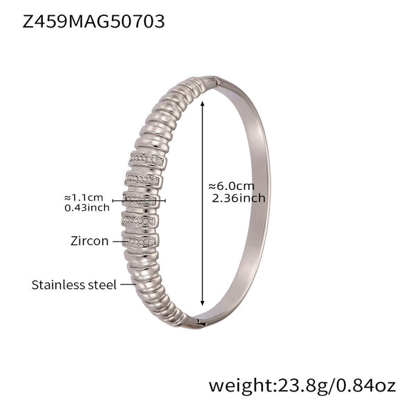Bamboo Zircon Bracelet 316L Stainless Steel 18K Gold Plated Geometric Jewelry