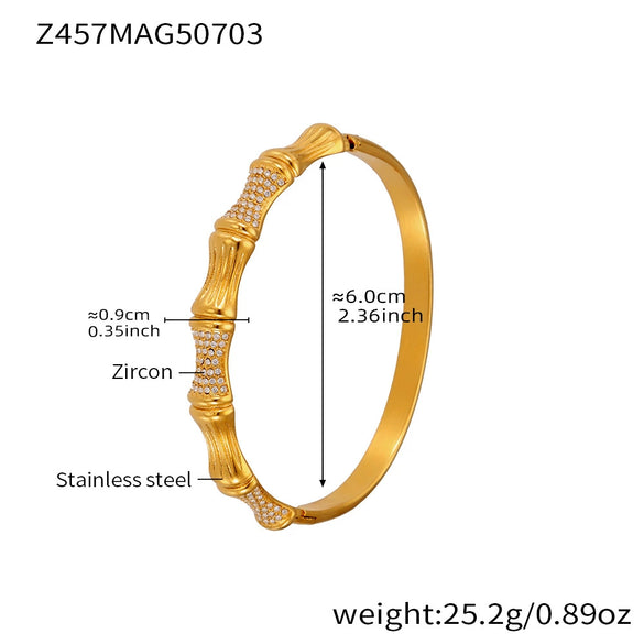 Bamboo Zircon Bracelet 316L Stainless Steel 18K Gold Plated Geometric Jewelry