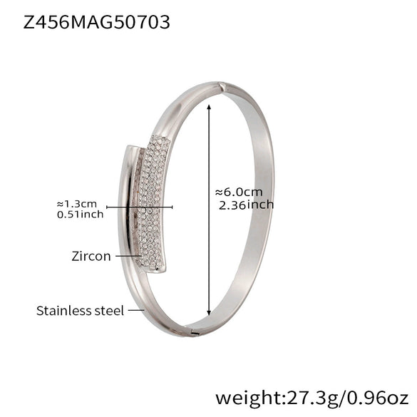 Bamboo Zircon Bracelet 316L Stainless Steel 18K Gold Plated Geometric Jewelry