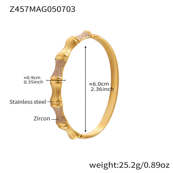 Bamboo Zircon Bracelet 316L Stainless Steel 18K Gold Plated Geometric Jewelry