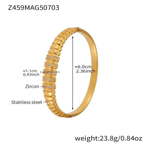 Bamboo Zircon Bracelet 316L Stainless Steel 18K Gold Plated Geometric Jewelry