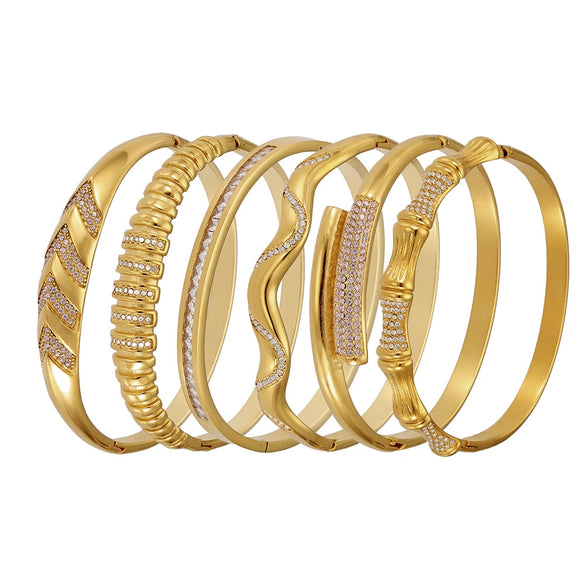 Bamboo Zircon Bracelet 316L Stainless Steel 18K Gold Plated Geometric Jewelry