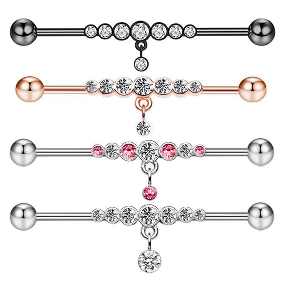Barbell Earrings Stainless Steel Star Design Electroplated
