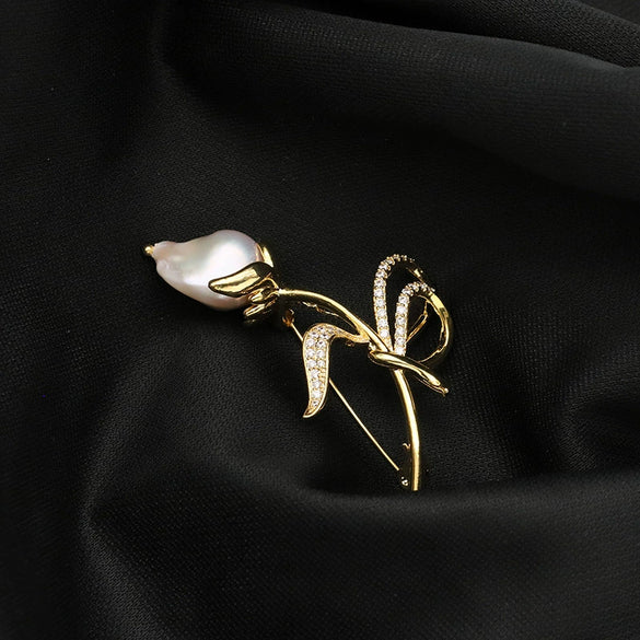 Baroque Brooch Natural Freshwater Pearl Geometric 18K Gold Electroplated