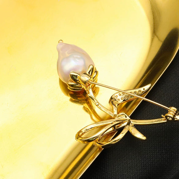 Baroque Brooch Natural Freshwater Pearl Geometric 18K Gold Electroplated