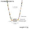 Baroque Fashion Cut Natural Stone Freshwater Pearl Pendant Necklace With Colorful Beaded Titanium Steel 18K Gold Plated In Geometric Design