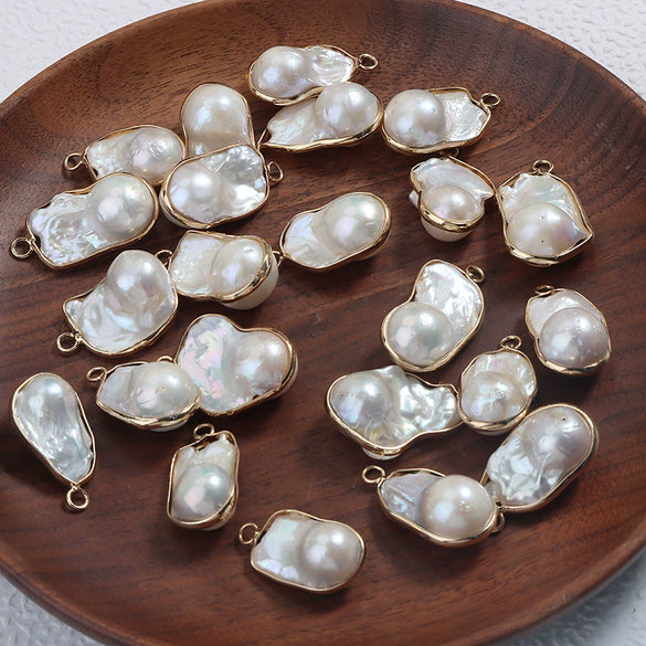 Baroque Fishtail Gilt Copper Goldplated Natural Freshwater Pearl Pendant Earrings Accessories