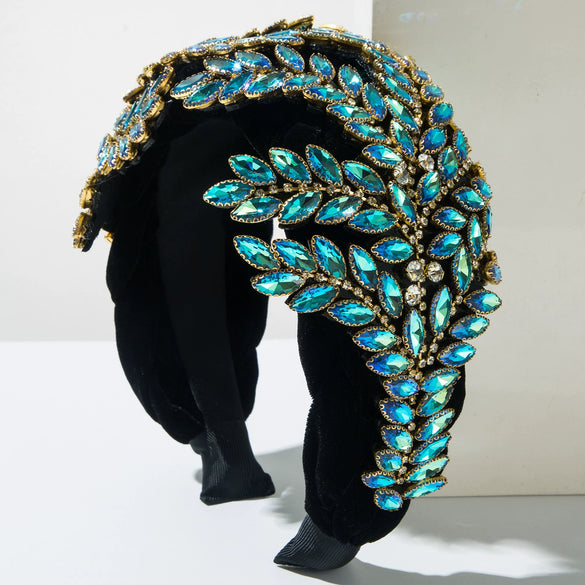Baroque Fleece Woven Headband With Rhinestone And Maple Leaf Design For Women