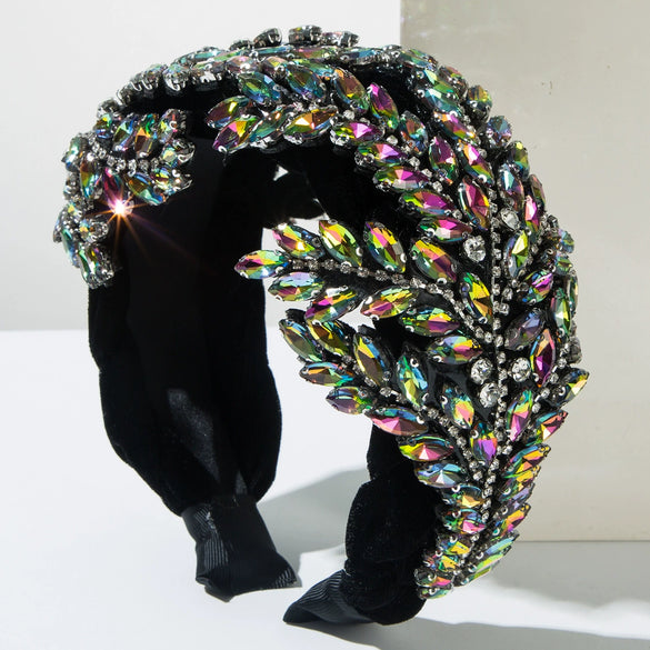 Baroque Fleece Woven Headband With Rhinestone And Maple Leaf Design For Women
