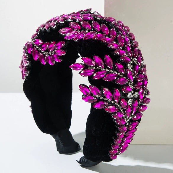 Baroque Fleece Woven Headband With Rhinestone And Maple Leaf Design For Women