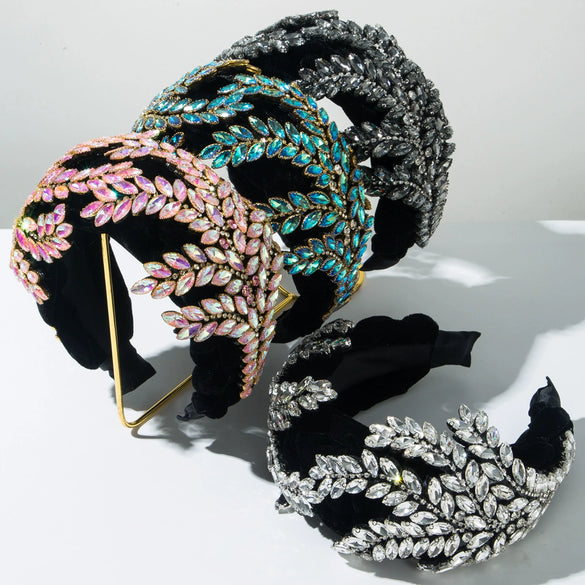 Baroque Fleece Woven Headband With Rhinestone And Maple Leaf Design For Women