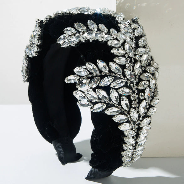 Baroque Fleece Woven Headband With Rhinestone And Maple Leaf Design For Women