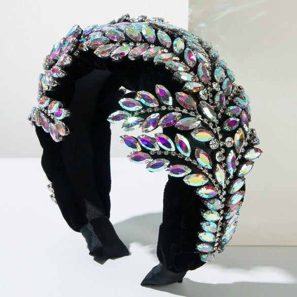 Baroque Fleece Woven Headband With Rhinestone And Maple Leaf Design For Women