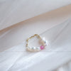 Baroque Freshwater Pearl And Tourmaline Floral Elastic Ring With Gold Tone Chain Natural Irregular Design For Women