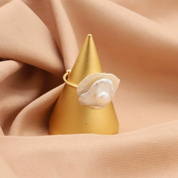Baroque Freshwater Pearl Ring Retro Geometric Style Hand Jewelry For Women Electroplated