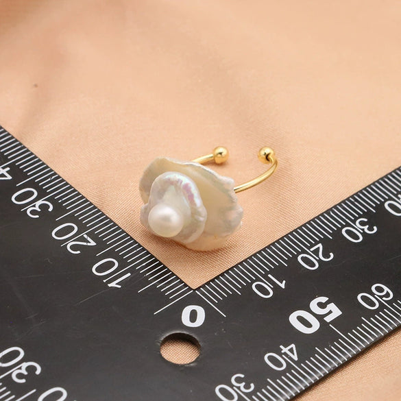 Baroque Freshwater Pearl Ring Retro Geometric Style Hand Jewelry For Women Electroplated