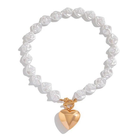 Baroque Imitation Pearl Beaded Clavicle Necklace Women's Retro French Alloy Geometric Electroplated Pendant Necklace