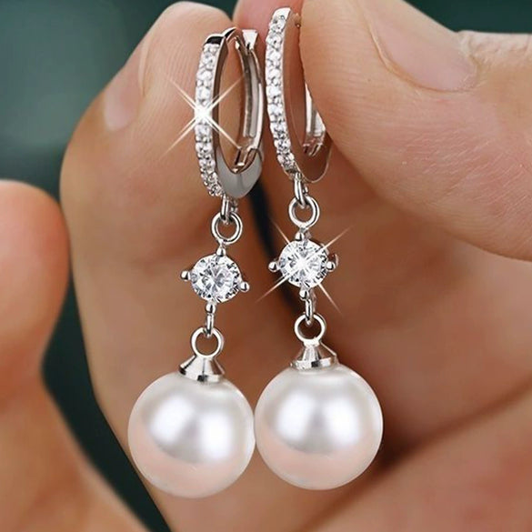 Baroque Imitation Pearl Earrings Copper Geometric Style