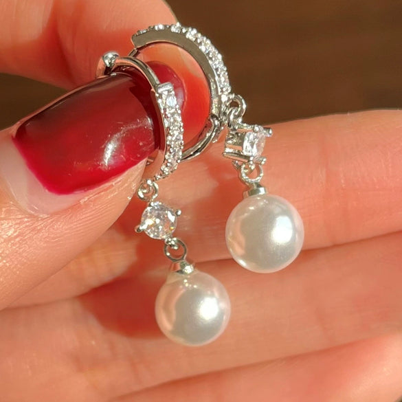 Baroque Imitation Pearl Earrings Copper Geometric Style