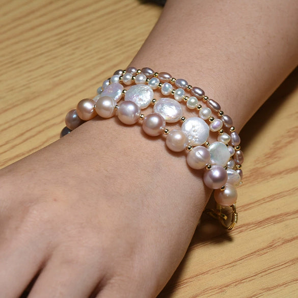 Baroque Natural Freshwater Pearl Retro Non Fading Handmade Electroplated Women's Bracelet With Geometric Styling