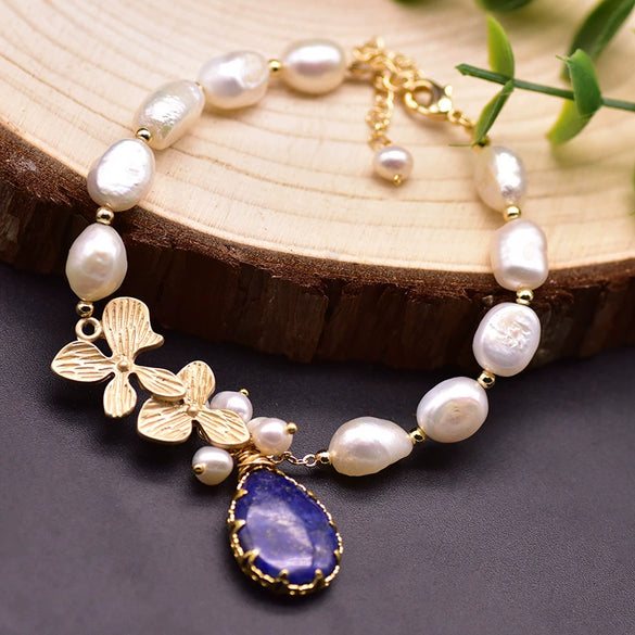 Baroque Natural Freshwater Pearl Retro Non Fading Handmade Electroplated Women's Bracelet With Geometric Styling