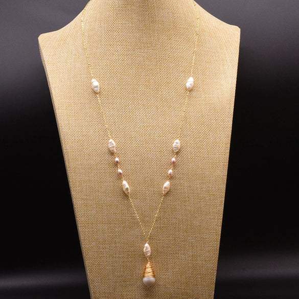 Baroque Natural Pearl 925 Sterling Silver Handmade Beaded Tassel Clavicle Chain Necklace With Flower Pattern For Women