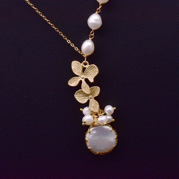 Baroque Natural Pearl 925 Sterling Silver Handmade Beaded Tassel Clavicle Chain Necklace With Flower Pattern For Women