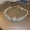 Baroque Oval Pearl Doublelayer Fashion Elegant Retro Mori Exaggerated Allmatch Women Necklace With Geometric Design