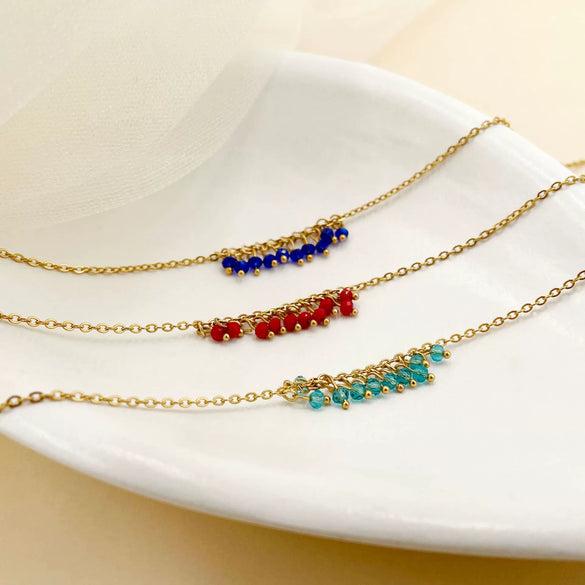 Baroque Pearl Crystal Stone Minimalist Exquisite Titanium Steel Necklace With Electroplating