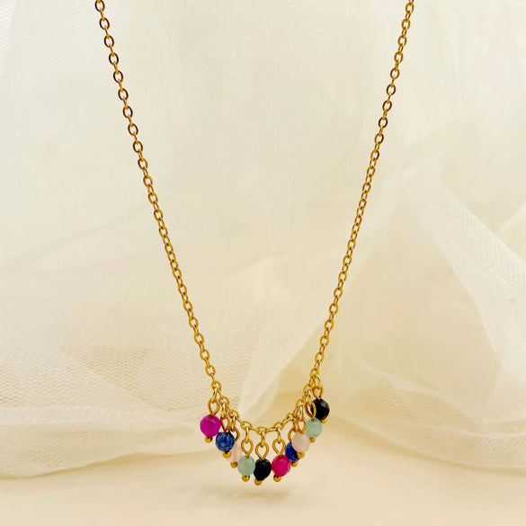 Baroque Pearl Crystal Stone Minimalist Exquisite Titanium Steel Necklace With Electroplating