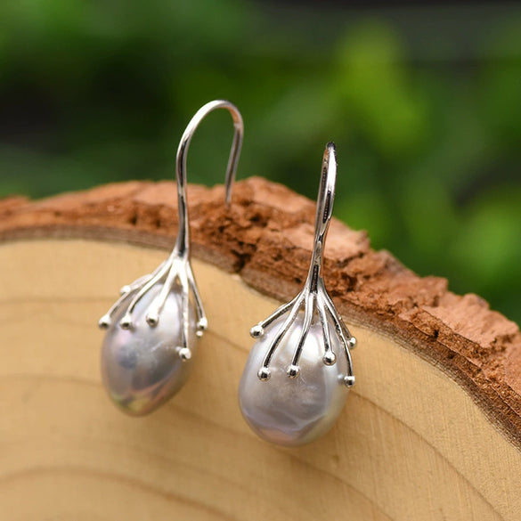 Baroque Pearl Earrings For Women 925 Silver Needle 18K Real Gold Electroplated Geometric Style