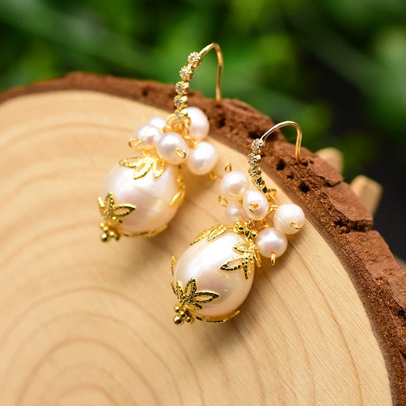 Baroque Pearl Earrings For Women 925 Silver Needle 18K Real Gold Electroplated Geometric Style