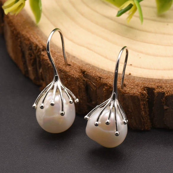 Baroque Pearl Earrings For Women 925 Silver Needle 18K Real Gold Electroplated Geometric Style