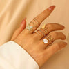 Baroque Pearl Flower Pleated Metal Lava Ring For Women Retro Fashion With Electroplating Geometric Pattern And Mixed Materials