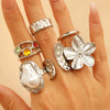 Baroque Pearl Flower Pleated Metal Lava Ring For Women Retro Fashion With Electroplating Geometric Pattern And Mixed Materials